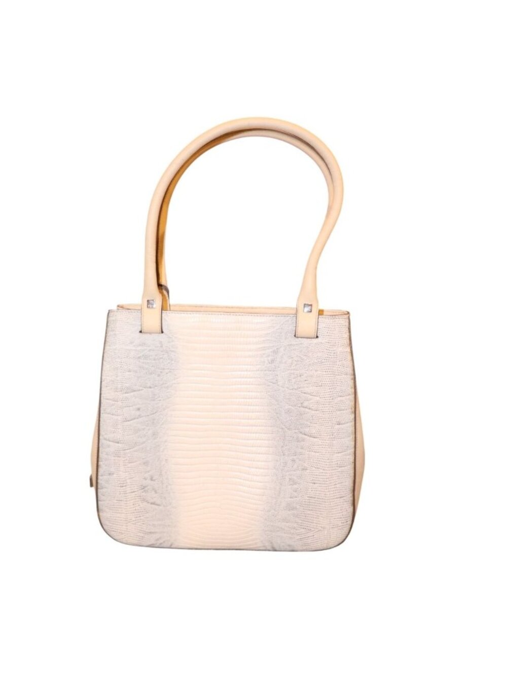 Ferragamo Beige Leather Tote Bag With Embossed Lizard Texture & Dual Handles